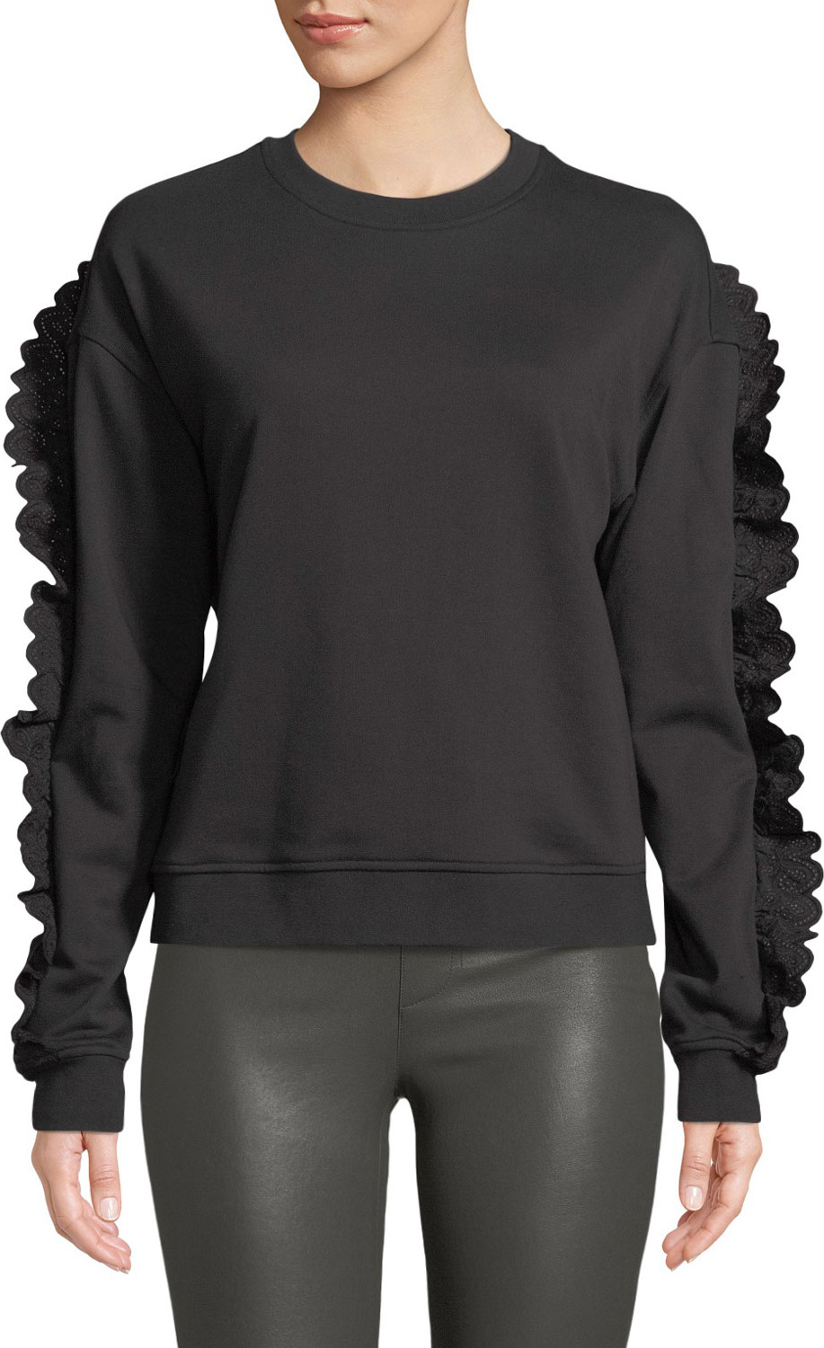 McQ - Alexander McQueen Ruffle-Sleeve Crewneck Cotton Sweatshirt