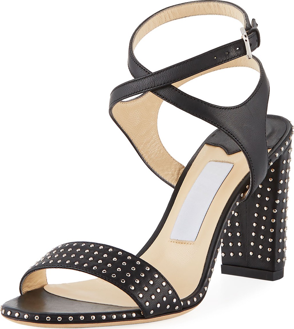 Jimmy Choo Marine Studded Leather Block-Heel Ankle-Strap Sandal