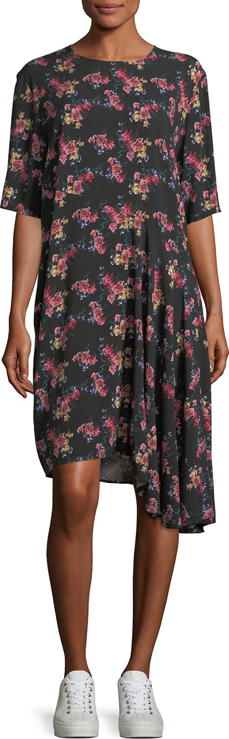 Public School Rima Crewneck Half-Sleeve Floral-Print Dress