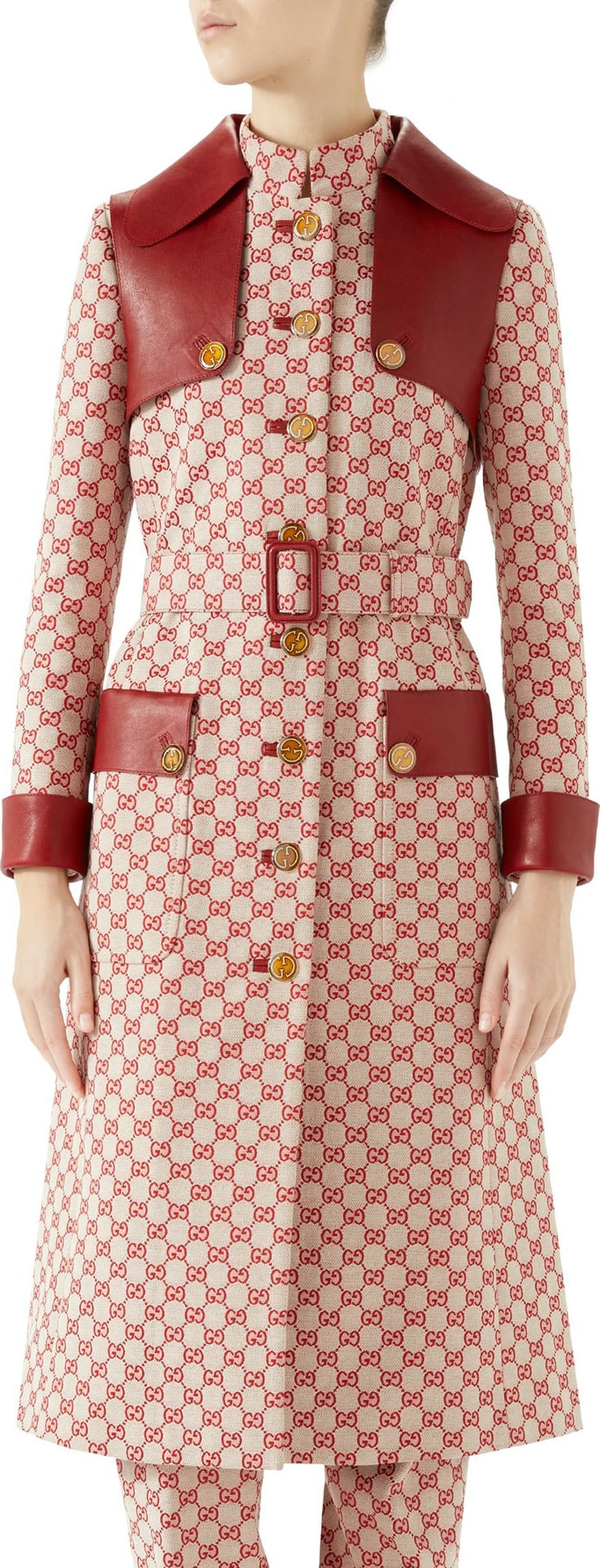Gucci Leather Trim GG Canvas Trench Coat