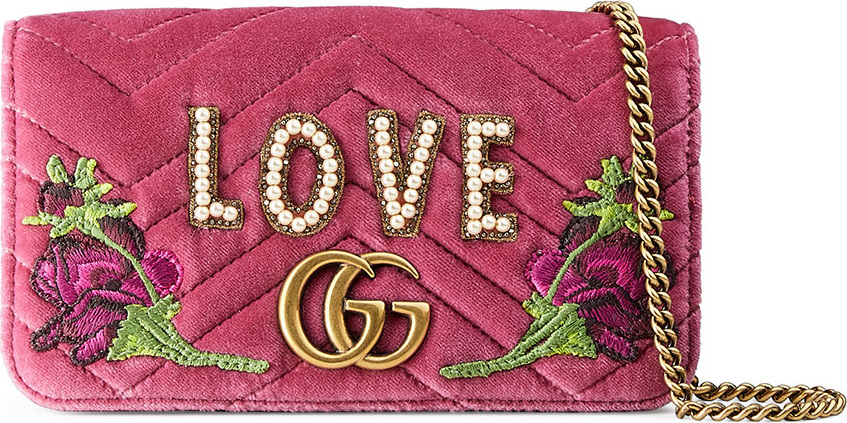 Gucci Small Full Flap Wallet-on-a-Chain with Love