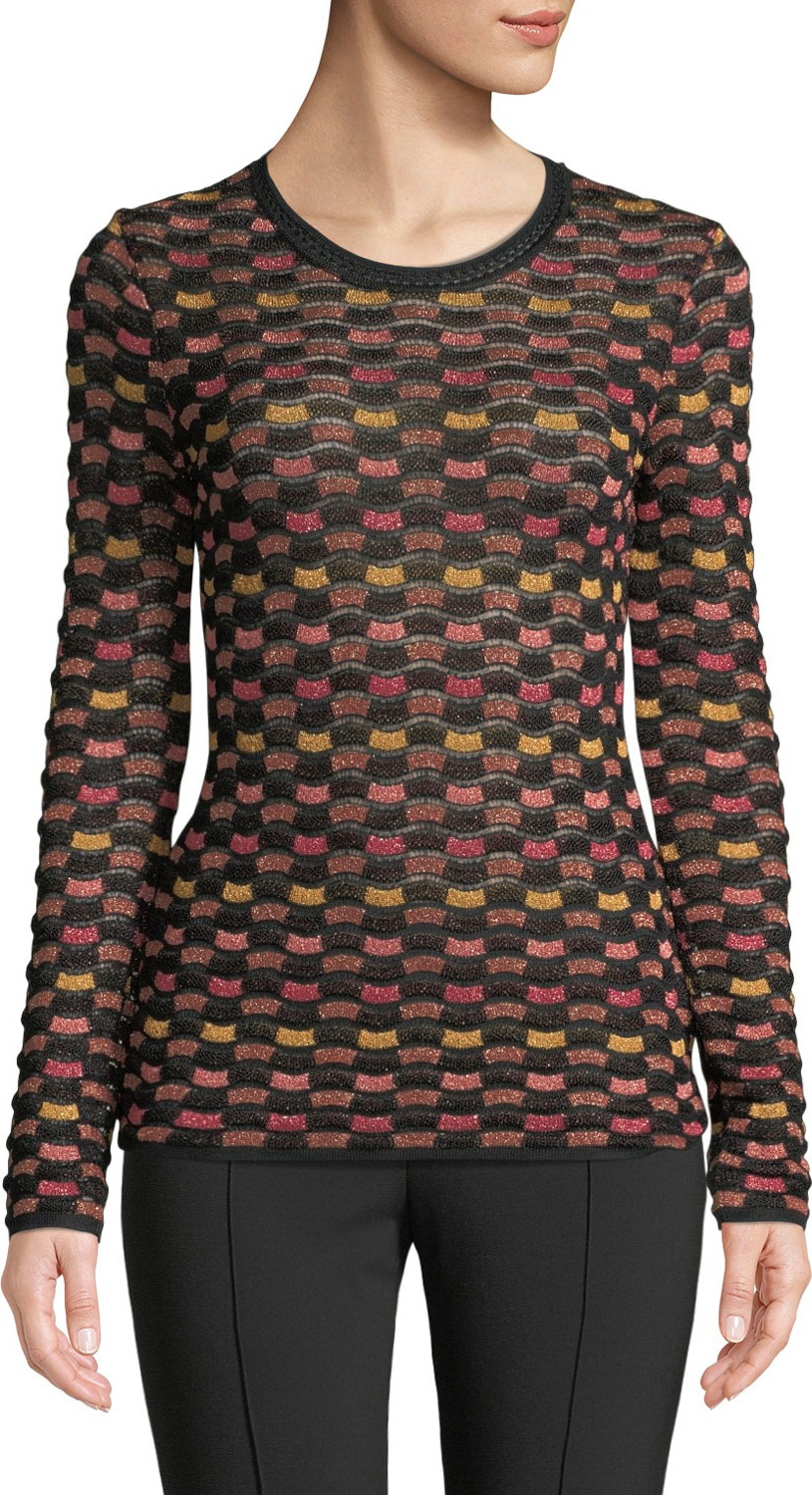 M Missoni Metallic Checker Long-Sleeve Top