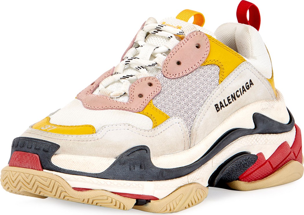 Balenciaga Colorblock Washed Triple Sneakers with Logo