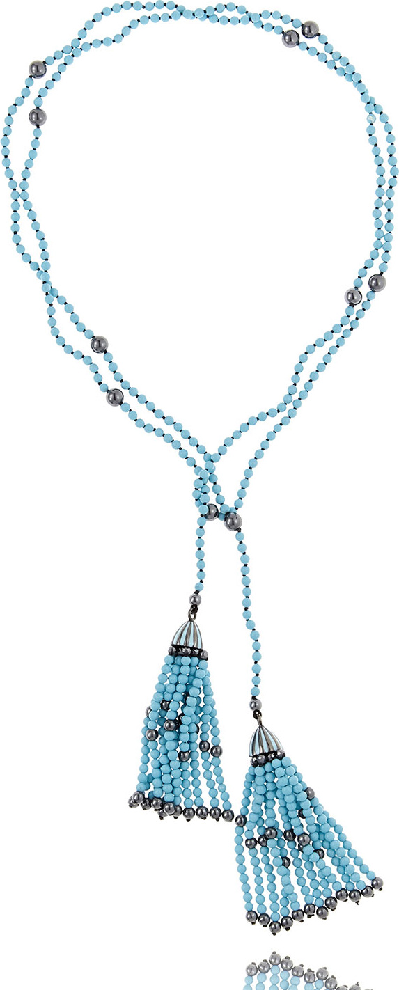 MCL by Matthew Campbell Laurenza Turquoise & Hematite Tassel Wrap Necklace