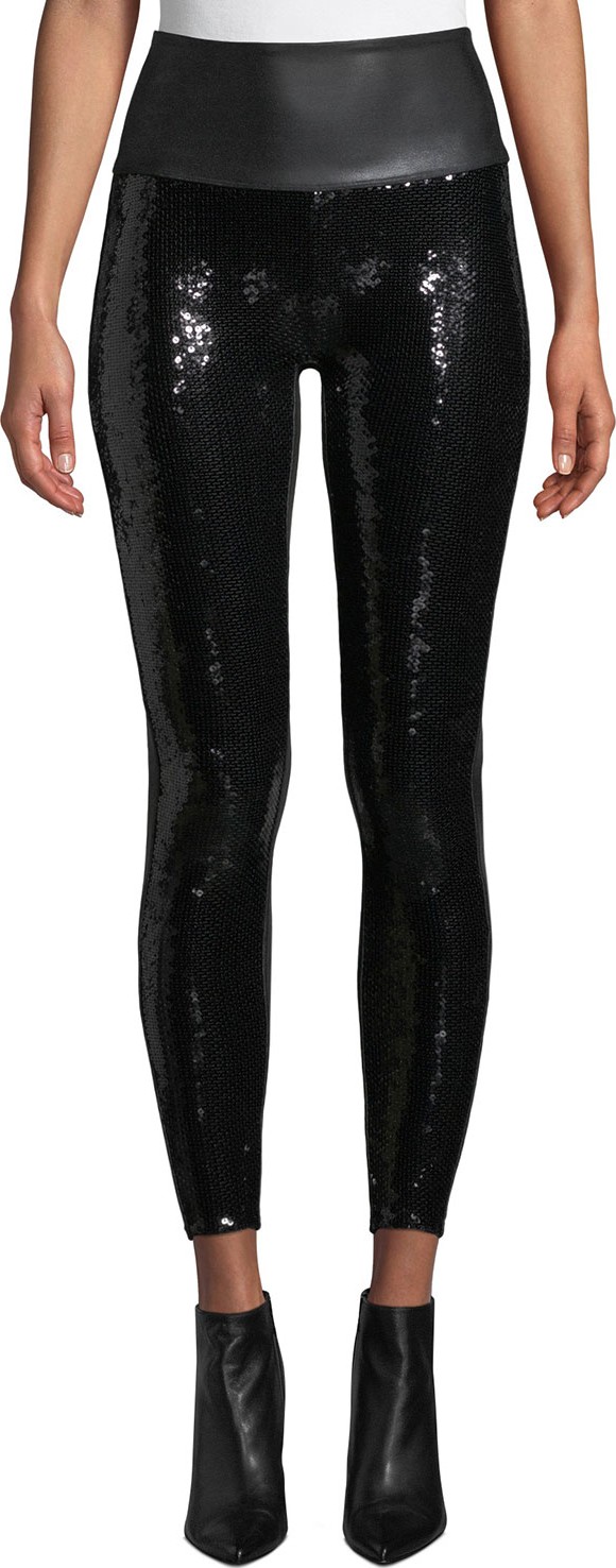 SPANX Faux-Leather Sequin High-Rise Leggings