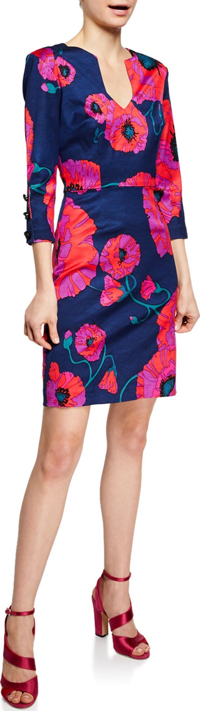 Trina Turk Coltrane Vanguard Floral Faille 3/4-Sleeve Dress