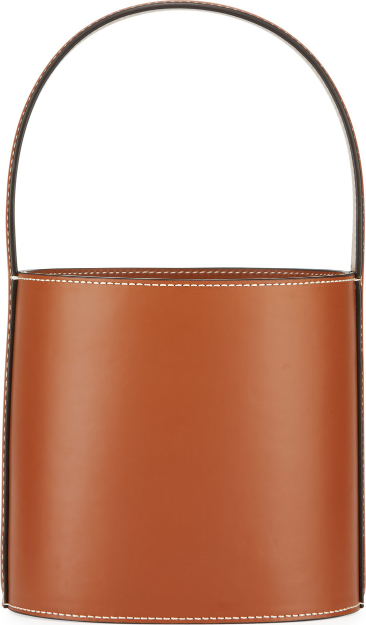 Staud Bissett Smooth Leather Top-Handle Bucket Bag - Saddle