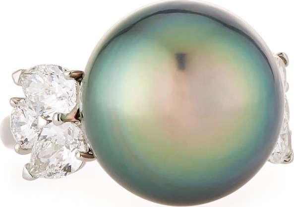 Assael Tahitian Pearl & Diamond Ring in Platinum