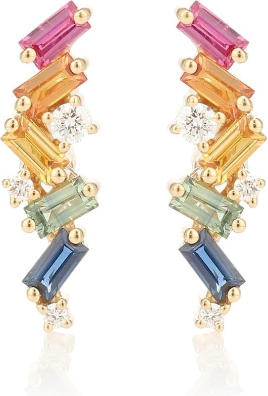 Suzanne Kalan Rainbow Fireworks 18kt gold earrings with diamonds and sapphires