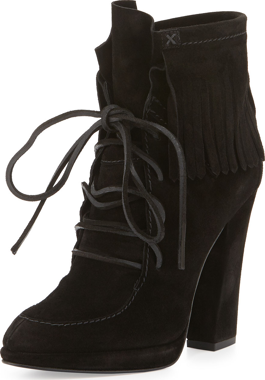 Giuseppe Zanotti Uma Lace-Up Fringe Boot, Black (Nero)