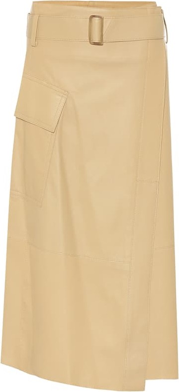 Vince High-rise leather midi wrap skirt
