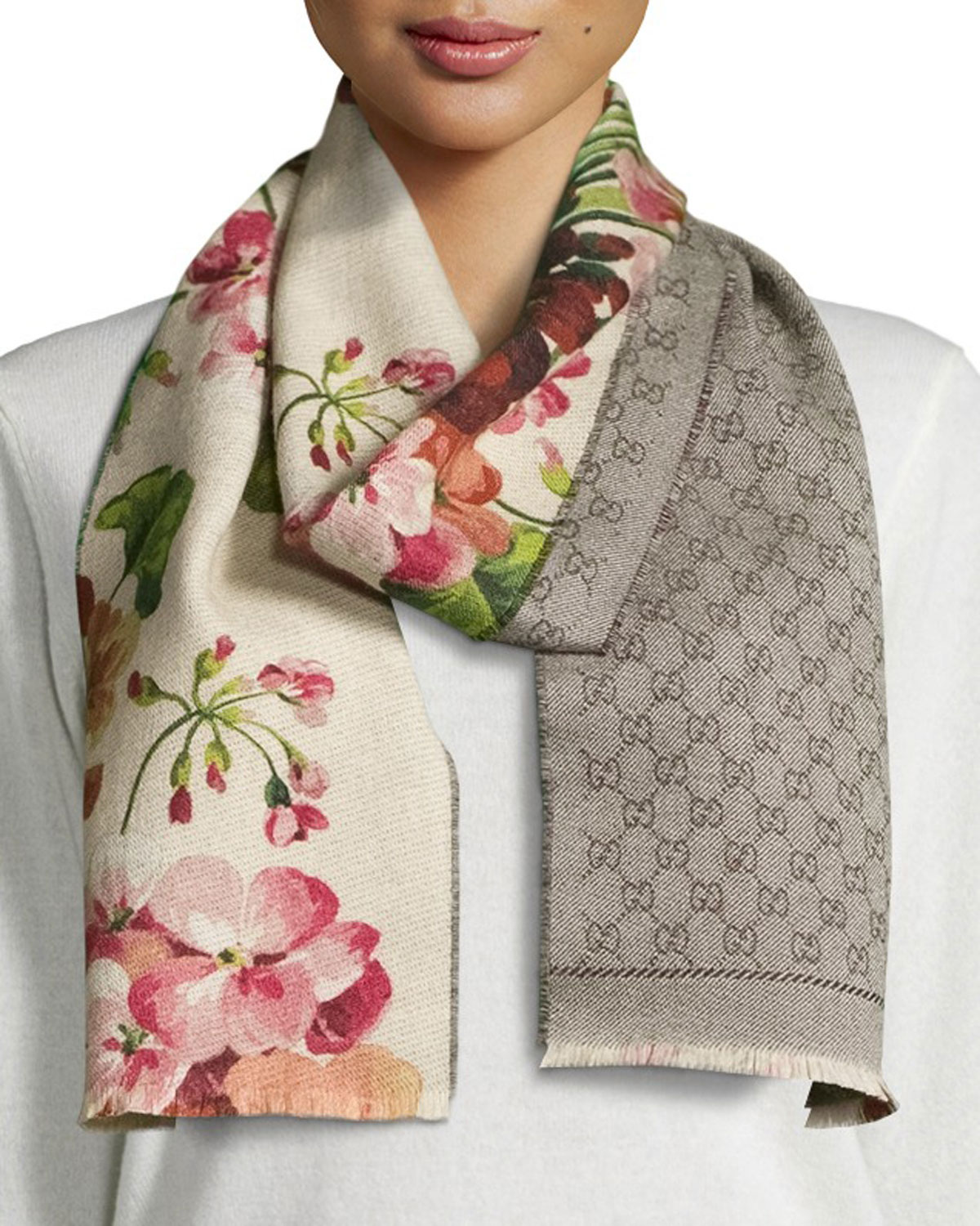 Gucci Miniorophin Floral & Logo Wool Scarf