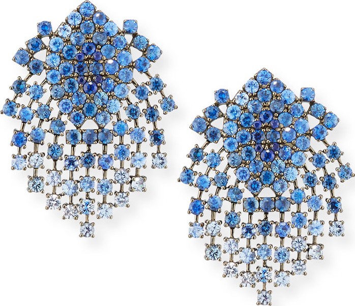 Alexander Laut 18k Black Gold Sapphire Clip-On Dangle Earrings