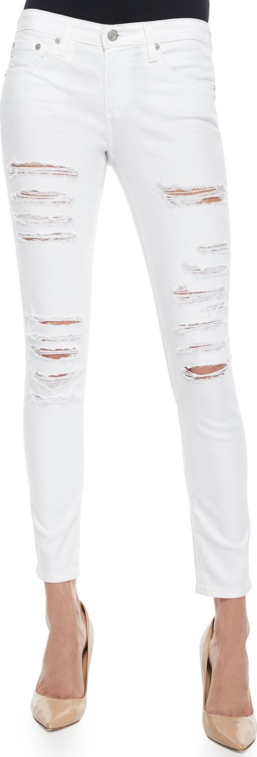 AG Jeans Distressed Skinny Ankle Jeans, One Year White