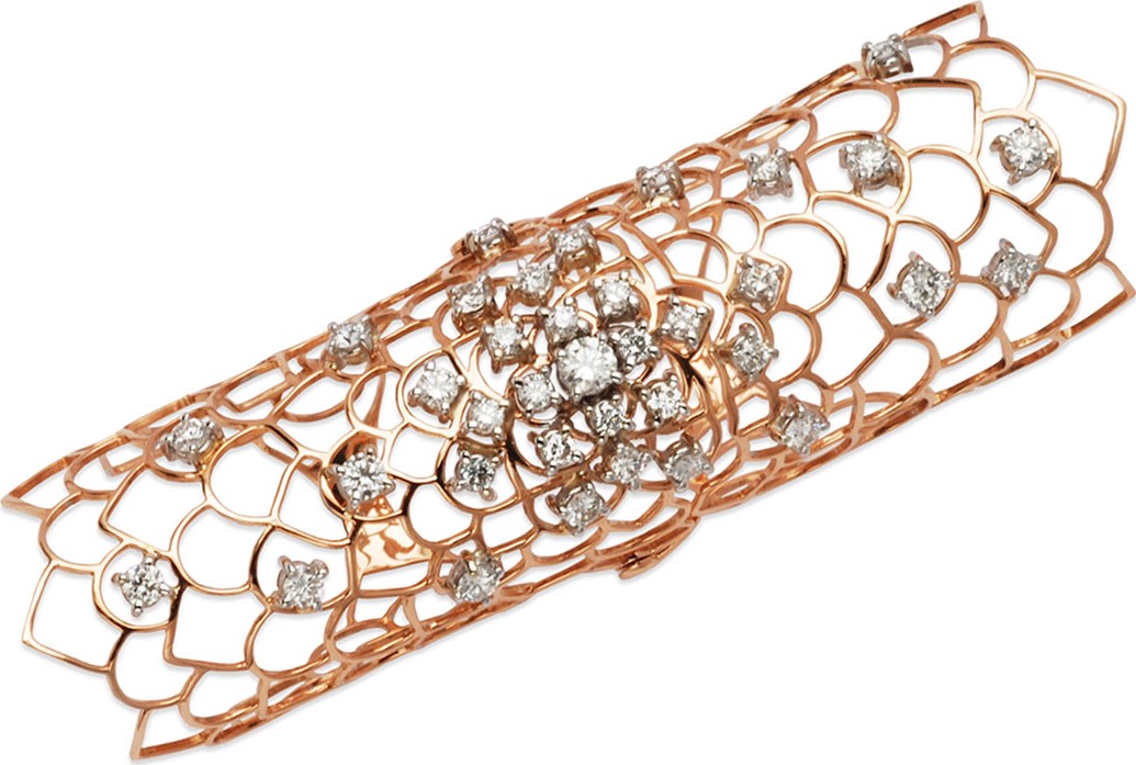 Staurino Fratelli Moresca Armor 18k Rose Gold & Diamond Long Hinged Ring
