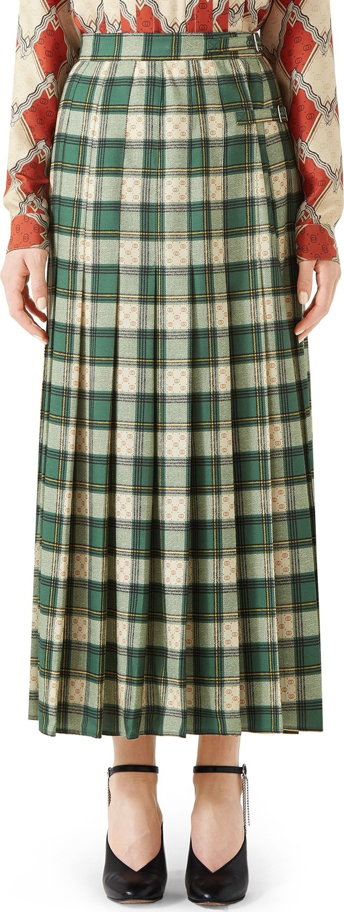 Gucci Tartan Check Wool Twill Maxi Skirt
