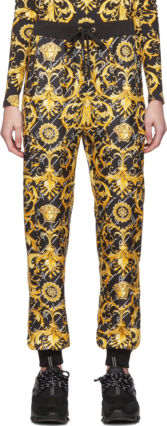 Versace Black Silk Barocco Lounge Pants