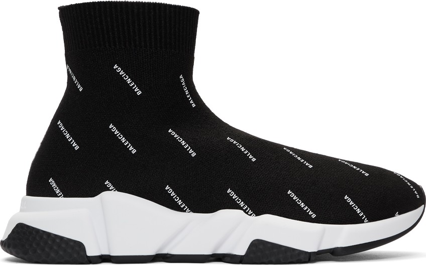 Balenciaga Black All Over Logo Speed Sneakers