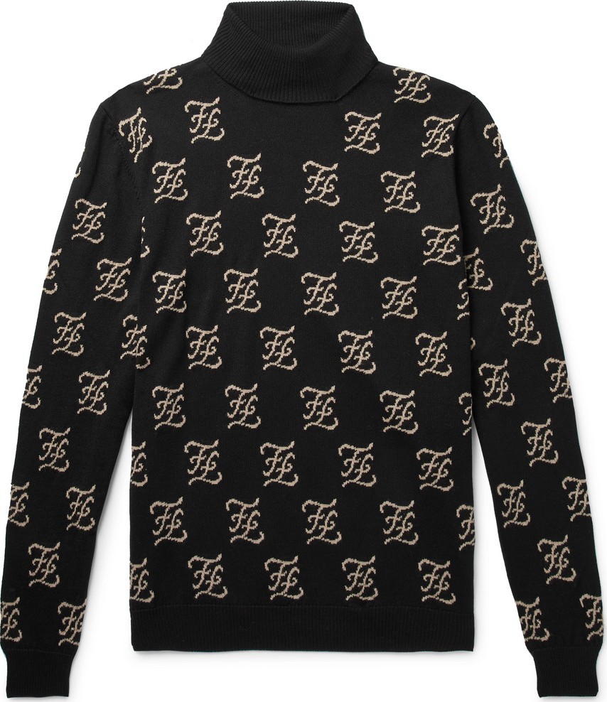 Fendi Logo-Jacquard Wool Rollneck Sweater