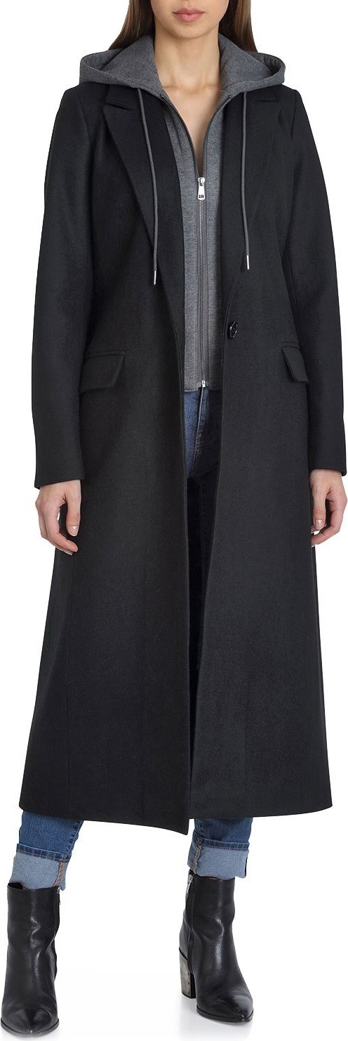 Avec Les Filles Long Wool Coat w/ French Terry Hood