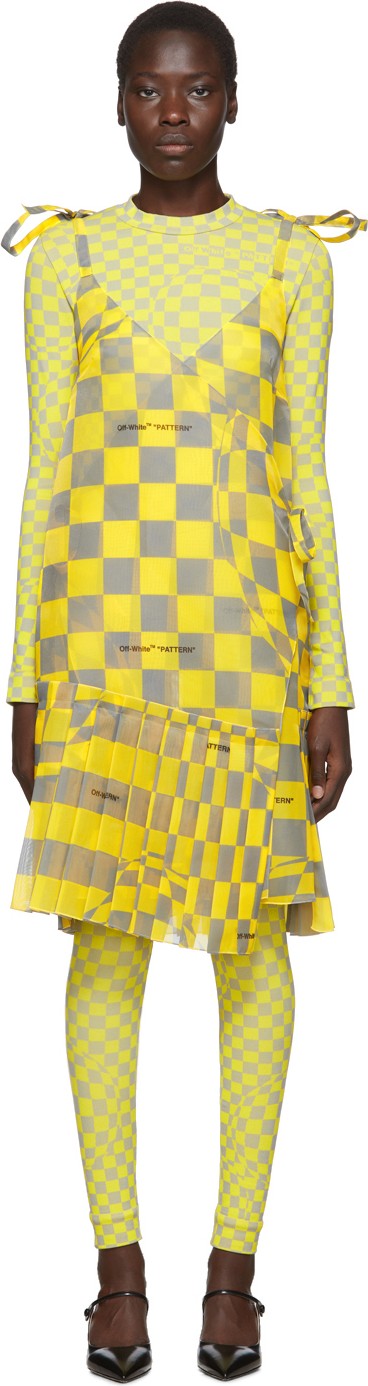Off White Yellow & Grey Checked Bubble Dress