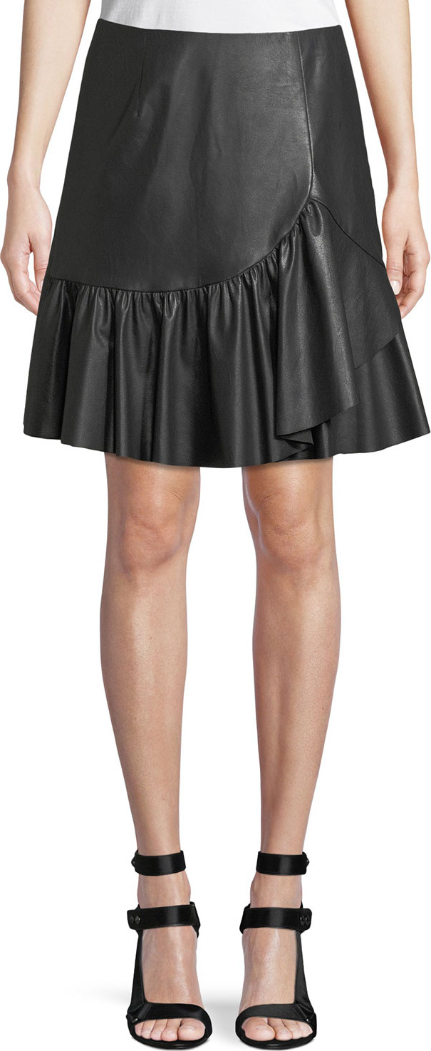 Rebecca Taylor Vegan Leather Faux-Wrap A-Line Skirt