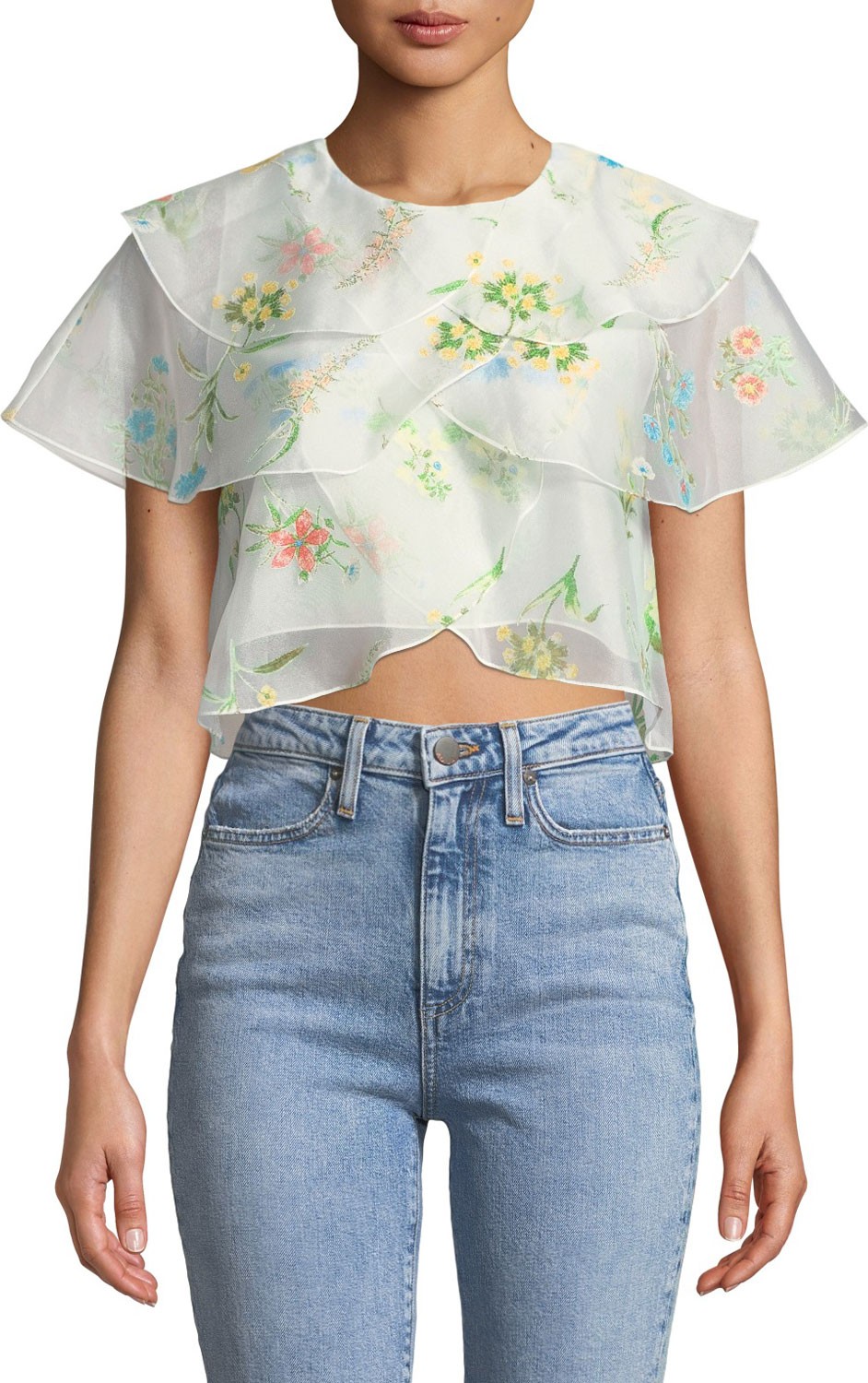 Rejina Pyo Jude Tiered Floral Cropped Blouse