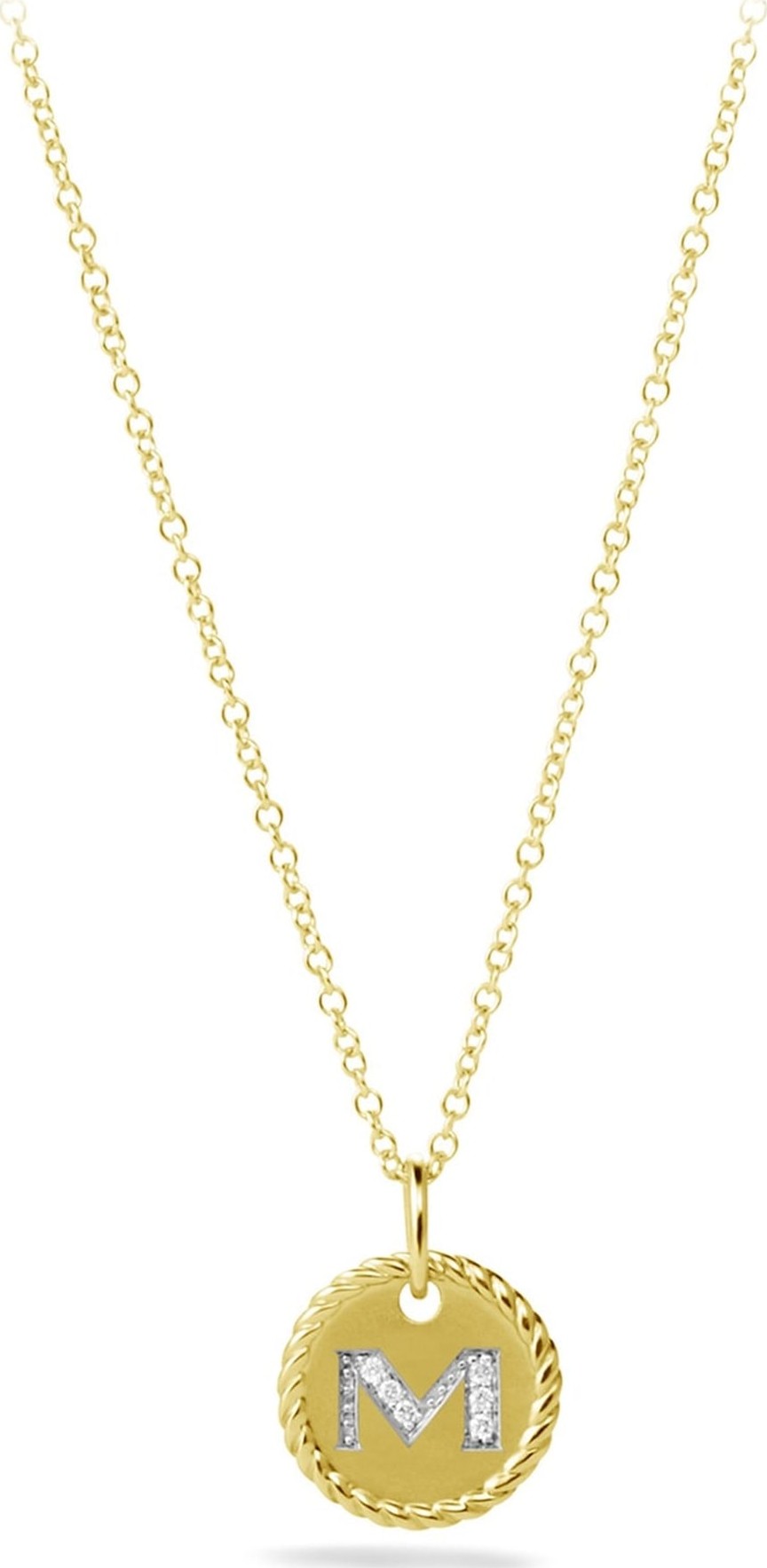 David Yurman 'Cable Collectibles' Initial Pendant with Diamonds in Gold on Chain