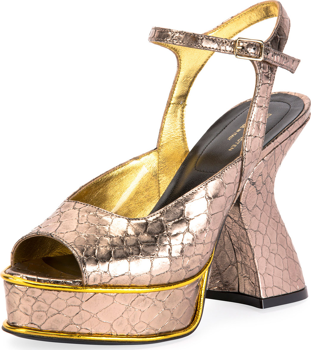 Dries Van Noten Louis IV Modern Snake-Print Platform Sandals