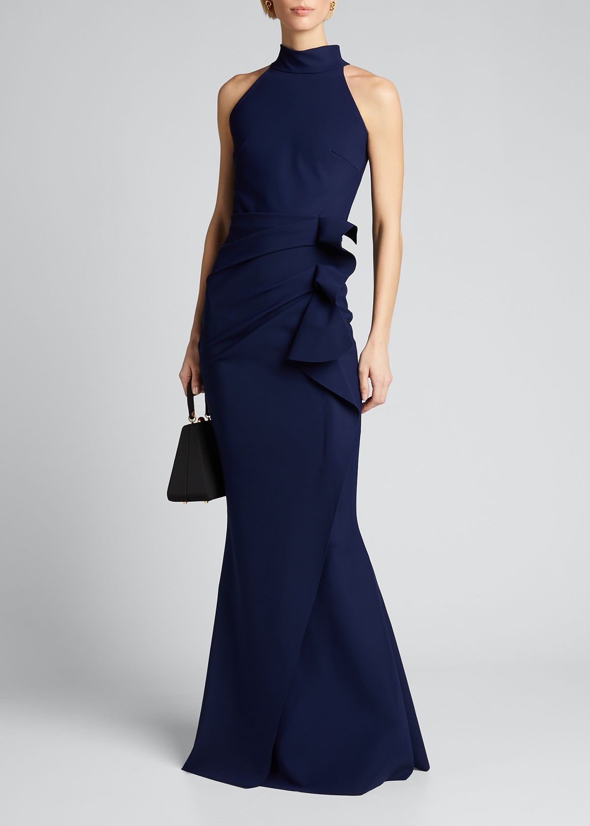 La Petite Robe di Chiara Boni Side Ruched Halter Gown with Asymmetric Ruffle