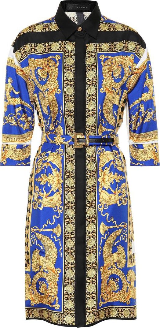 Versace Scarf-printed silk shirt dress