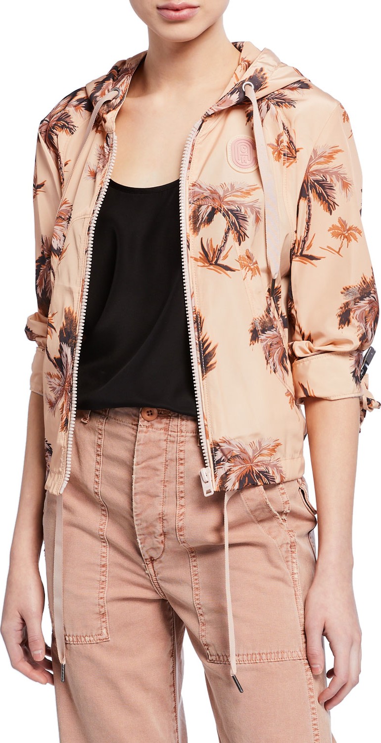 COACH Palm-Tree Printed Zip-Front Hooded Wind Jacket