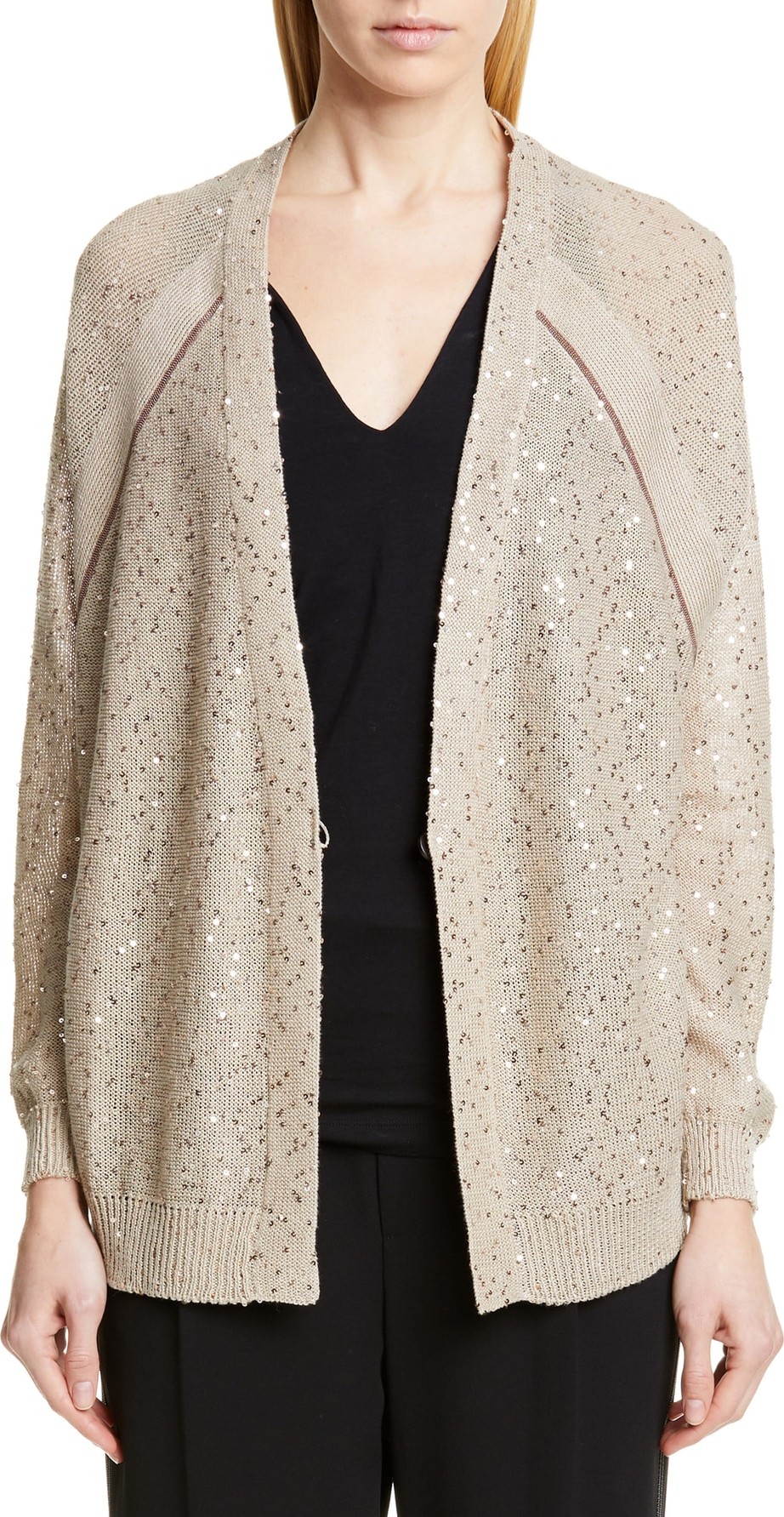 Brunello Cucinelli Monili Trim Sequin Linen & Silk Cardigan