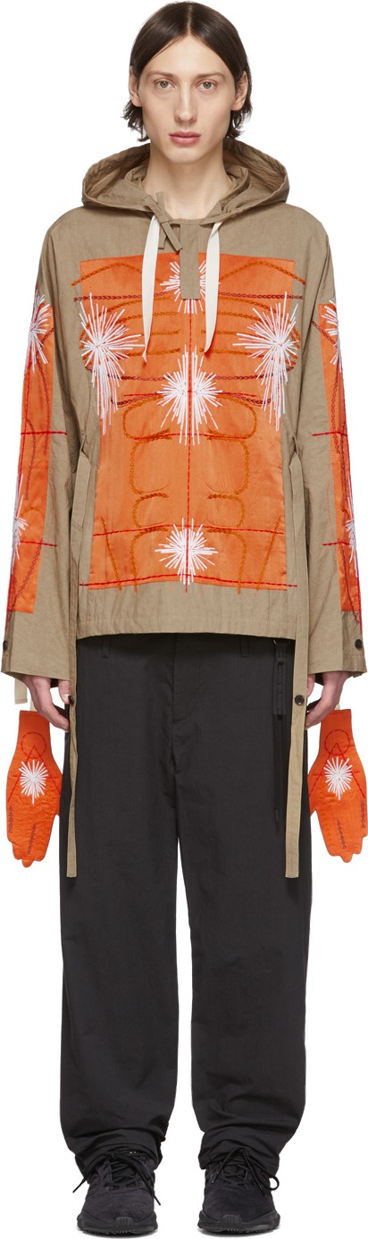 Craig Green SSENSE Exclusive Khaki & Orange Cagoule Embroidered Hoodie