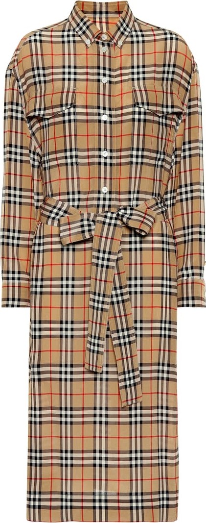 Burberry London England Check silk shirt dress