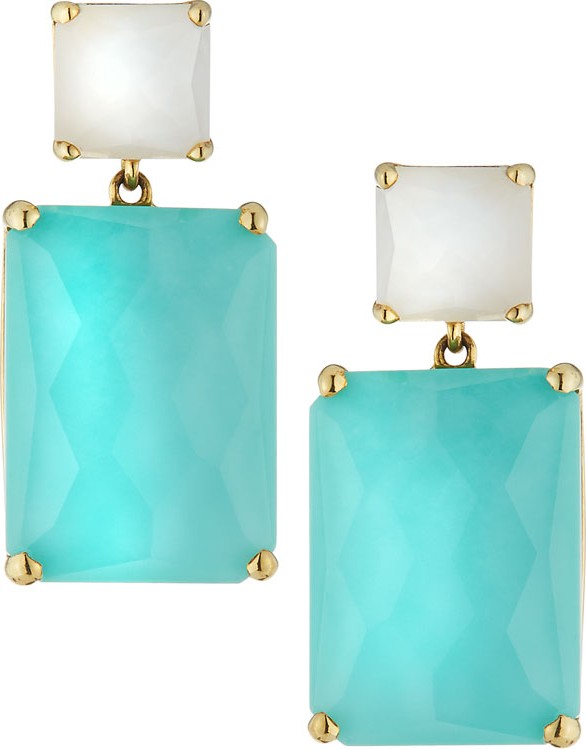 IPPOLITA Rock Candy® Snowman 18k Rectangle Drop Earrings in Pearl/Turquoise
