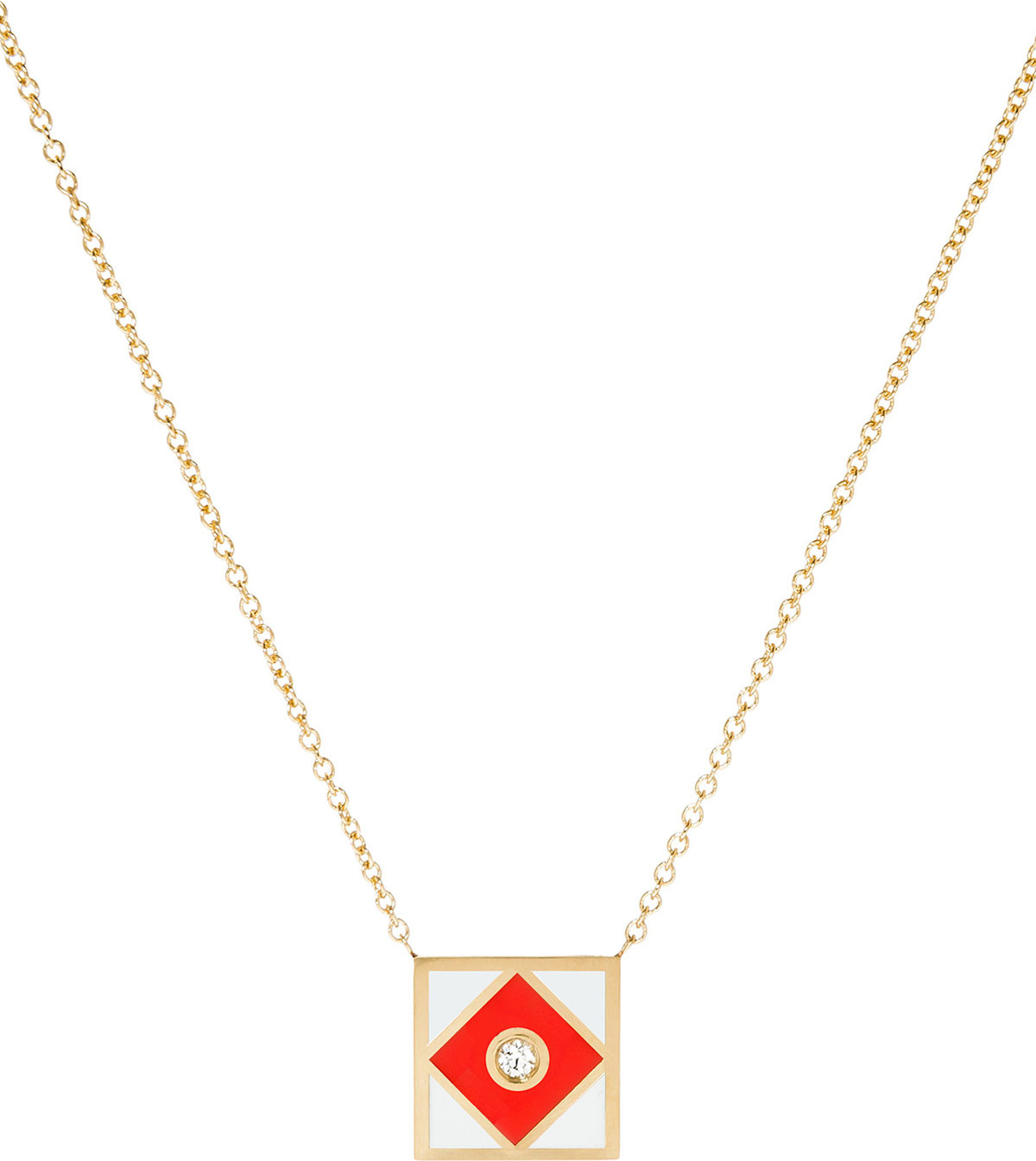 K Kane Code Flag Square Diamond Pendant Necklace - F