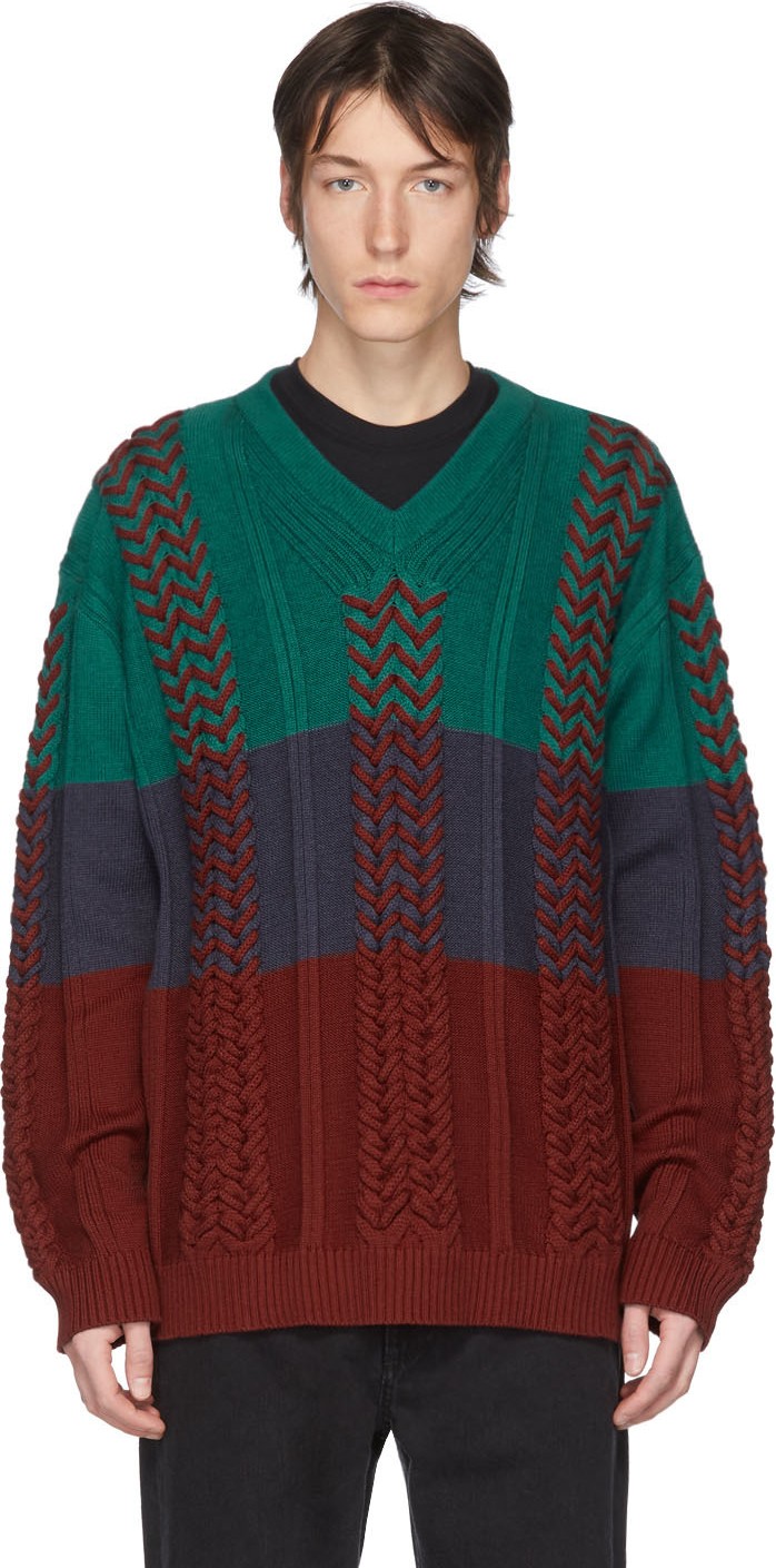 Y/Project Multicolor Braided Knit V-Neck Sweater