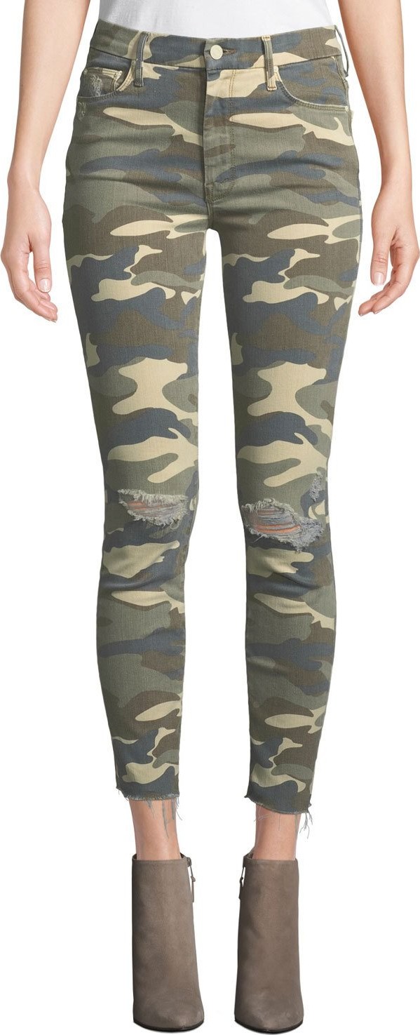 MOTHER The Looker High-Waist Frayed Camo-Print Skinny Jeans