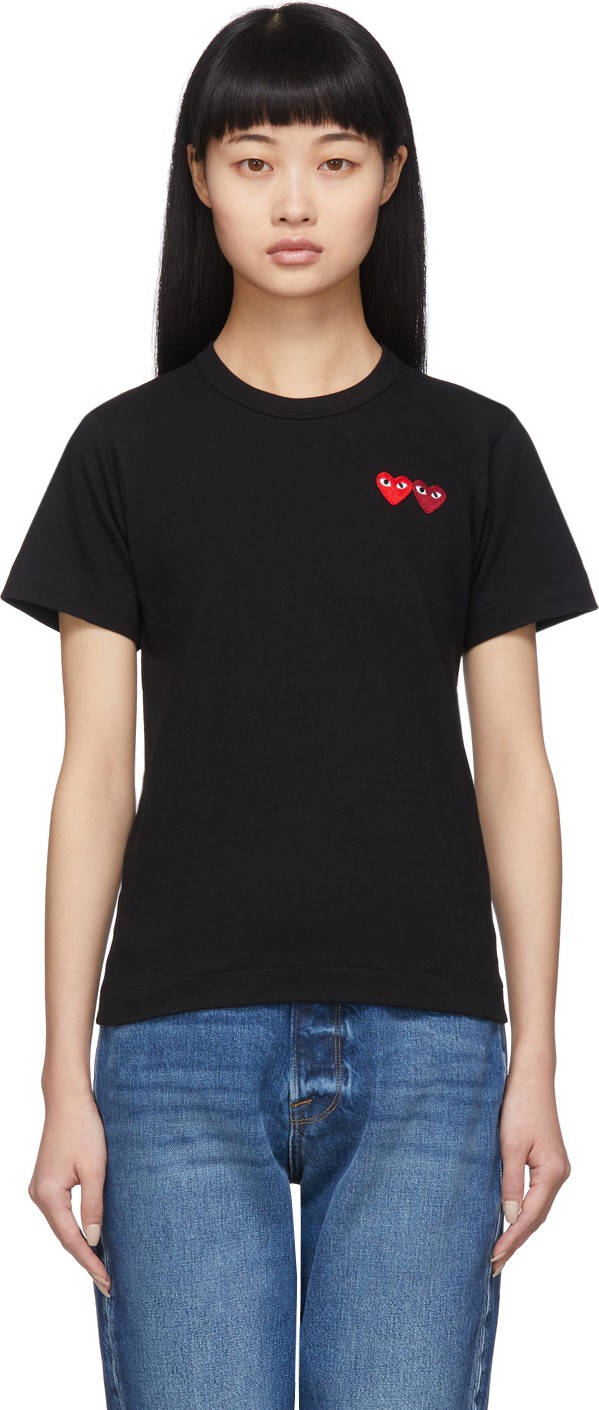 Comme Des Garcons PLAY Black & Red Double Hearts T-Shirt