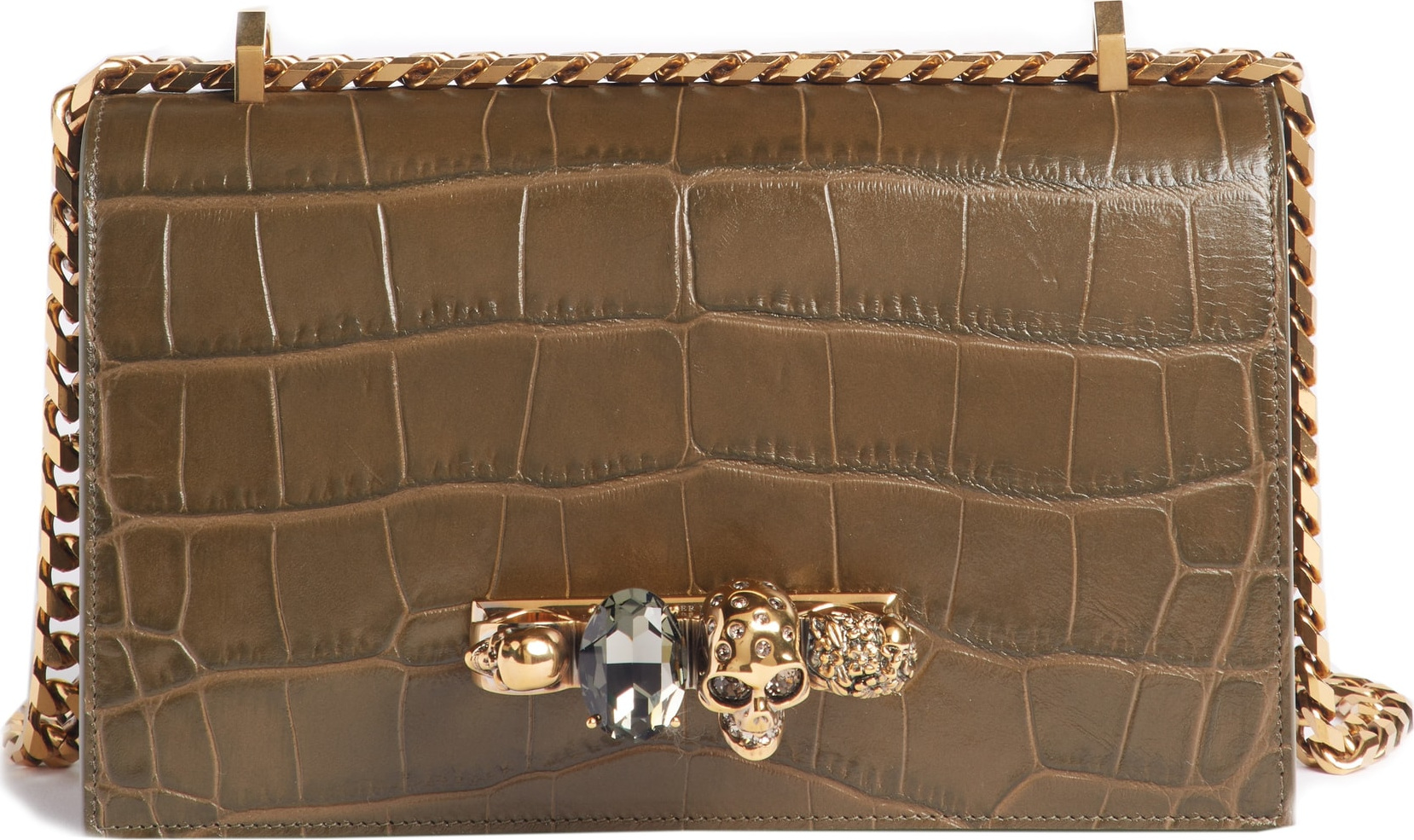 Alexander McQueen Croc Embossed Leather Shoulder Bag