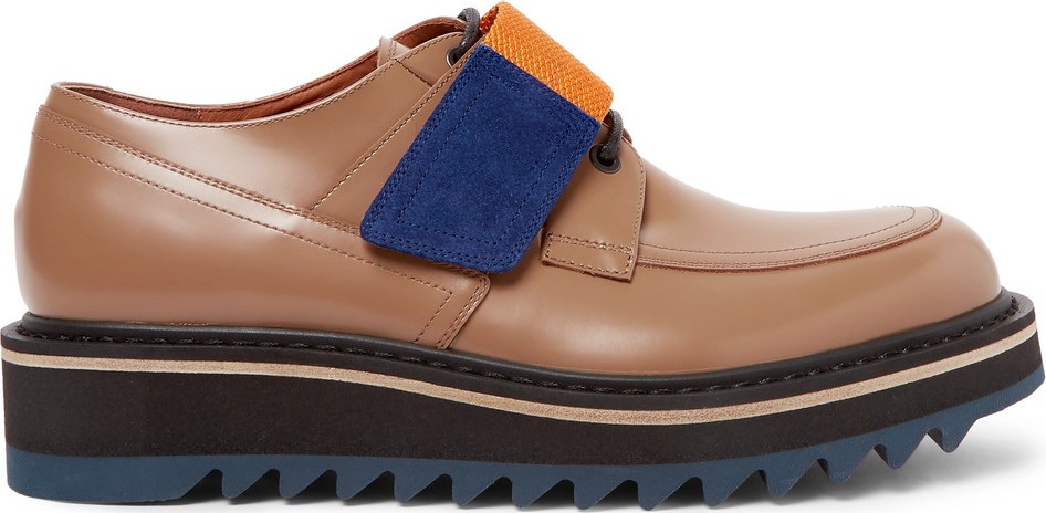 Dries Van Noten Webbing and Suede-Trimmed Polished-Leather Derby Shoes