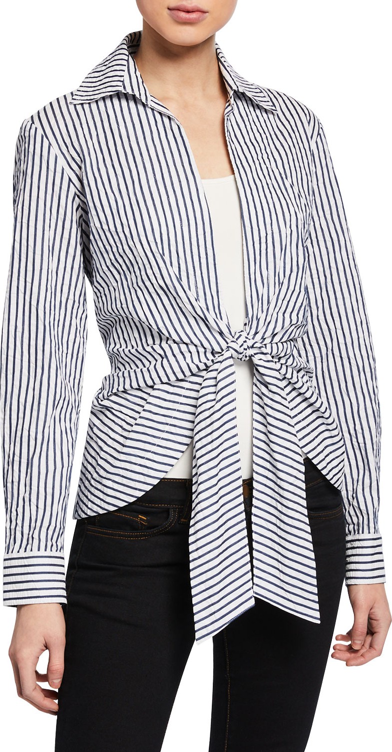 Finley Spectator Stripe Tie Front Top