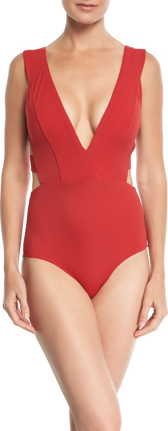 OYE Swimwear Hannah Plunging Strappy One-Piece Solid Swimsuit