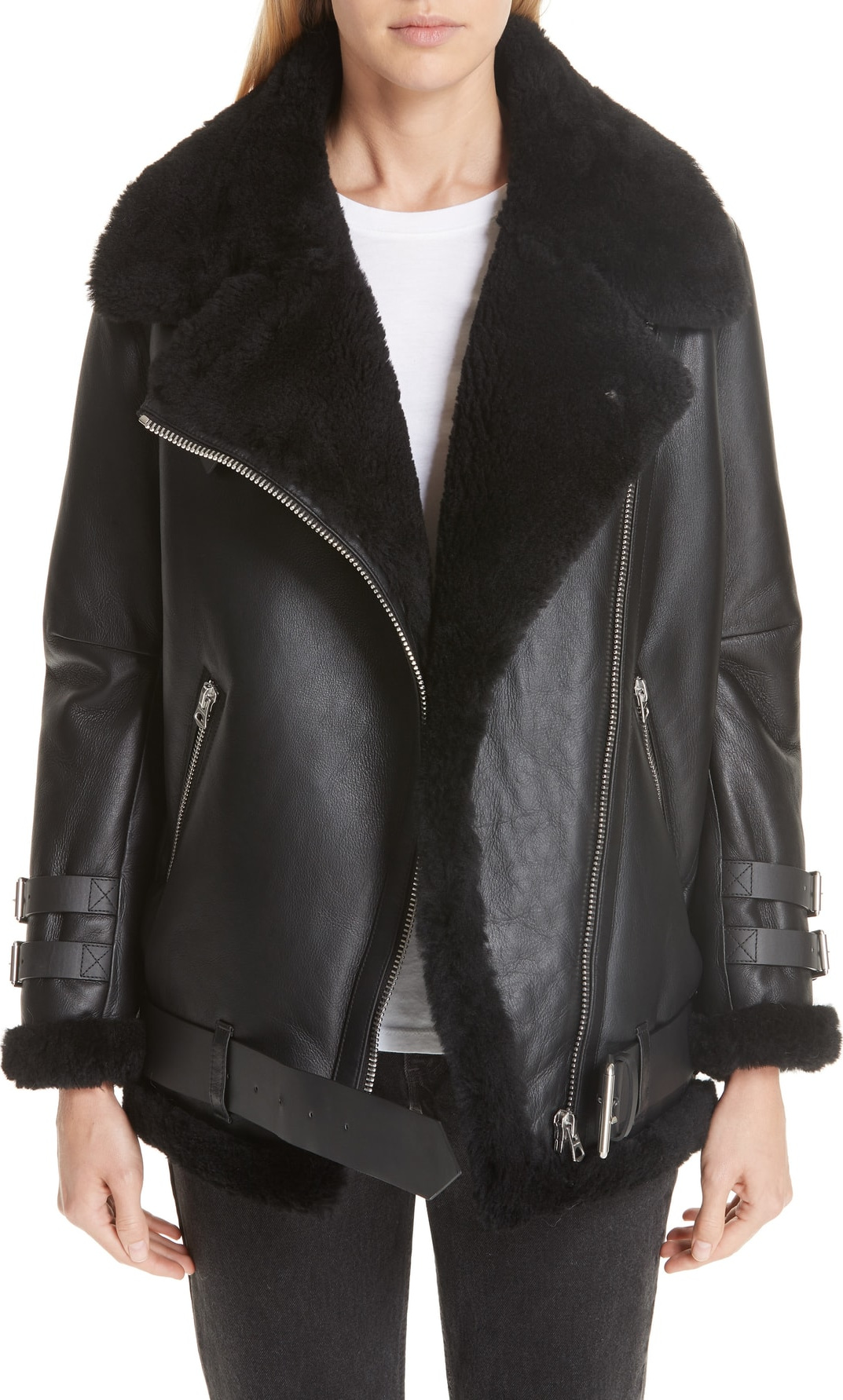 Acne Studios Velocite Genuine Shearling Moto Jacket