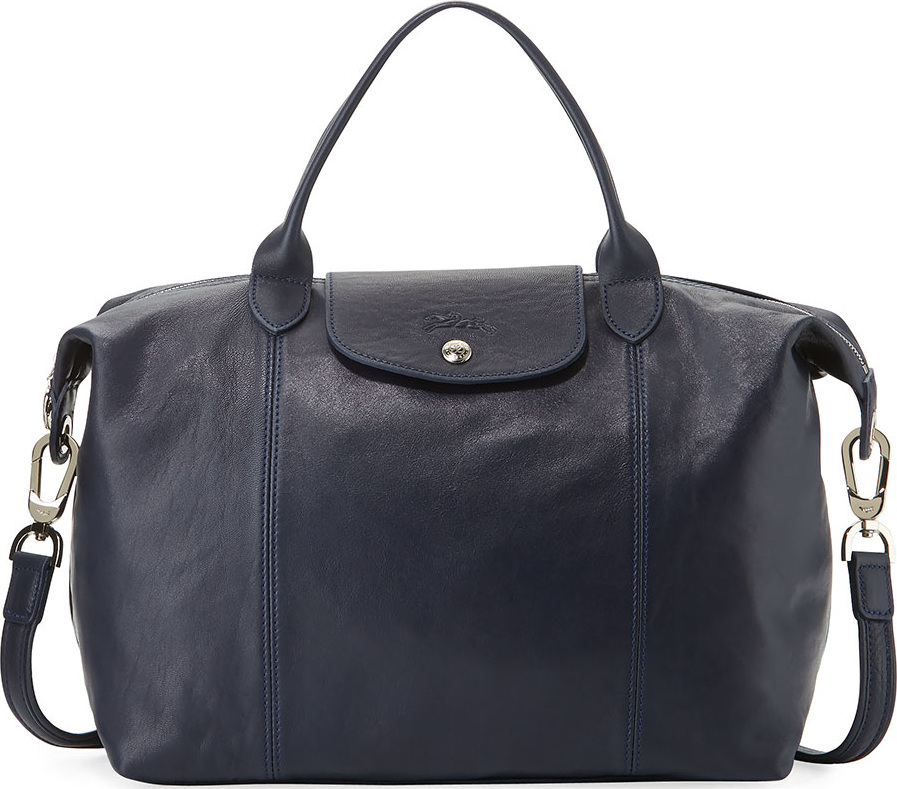 Longchamp Le Pliage Cuir Handbag with Strap, Navy