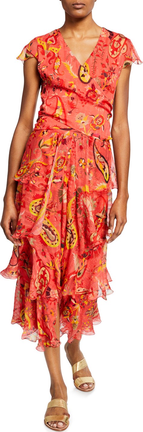 Etro Ruffled Paisley Cap-Sleeve Blouse