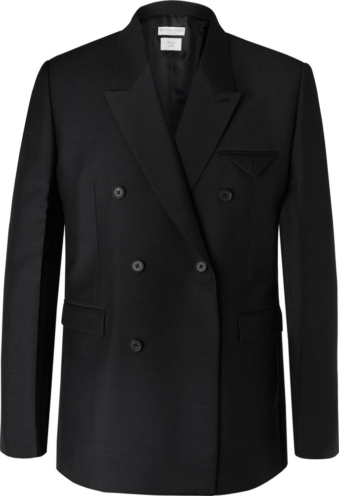 Bottega Veneta Black Double-Breasted Worsted Mohair and Wool-Blend Blazer