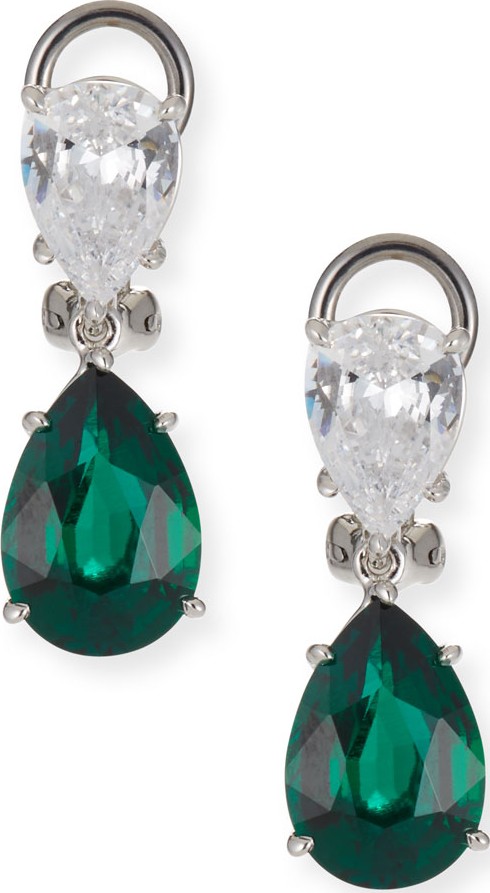 Fantasia by DeSerio Cubic Zirconia Double-Pear Earrings, Clear/Green
