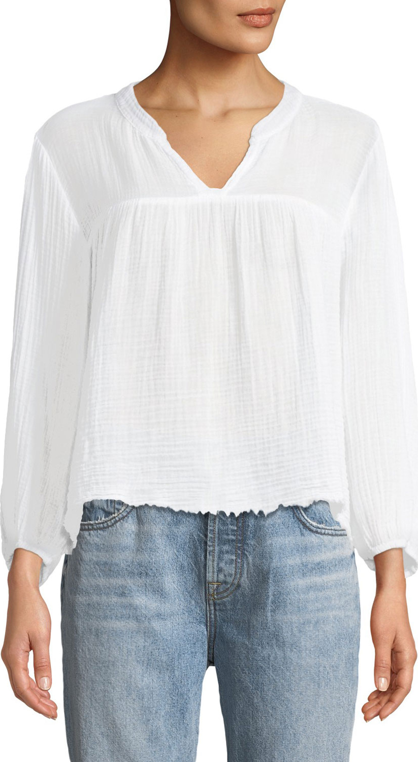 Velvet By Graham & Spencer Miffy Raw-Edge Cotton Peasant Top
